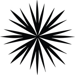 Poster - A sharp black starburst pattern with many pointed rays radiating outwards from a central point on a white background