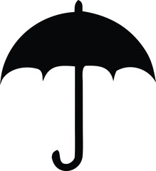 Poster - A simple black silhouette of an open umbrella with a curved handle against a plain white background