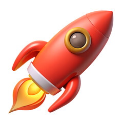 Poster - 3D Red Rocket Icon With Fire