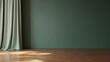 © NOYON_4513 - Serene green wall with pale blue curtains and wooden floor interior