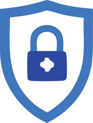 Poster - A stylized blue shield icon with a prominent blue padlock symbol featuring a white cross shape in its center representing security and protection
