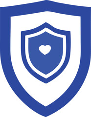 Poster - A layered blue shield with a white heart emblem at its center symbolizing protection and care in a modern graphic design