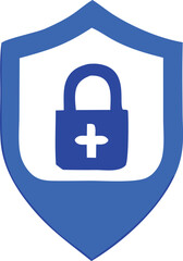 Poster - Blue shield icon with a padlock and a plus sign symbolizing medical security and data protection