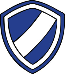Poster - A stylized shield emblem featuring bold blue and white sections divided by thick black outlines conveying a sense of protection and strength