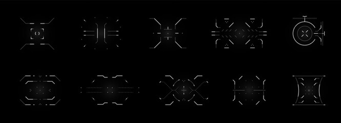 Leinwandbilder - Black digital HUD with futuristic sniper crosshair locked on target. Grid radar interface with circular scope, tech bars and AI data streams. Perfect for sci fi games or weapon panels.