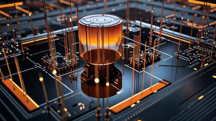 Poster - Exploration of advanced technology with glowing circuits and intricate designs in a futuristic setting