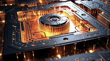 Poster - Exploring intricate and futuristic circuit designs with glowing elements and complex patterns in a high-tech environment