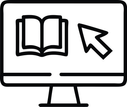 Computer monitor with open book and cursor icon screen