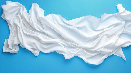 Poster - Flowing white fabric draped over a blue background creating texture