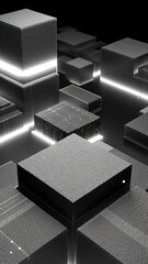 Poster - Abstract Digital Cubes Illuminated in a Dark Environment Generative AI