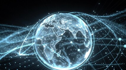 Poster - Glowing Digital Globe With Interconnected Lines and Light Patterns Generative AI