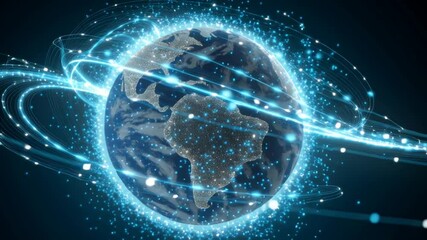 Poster - Global Network Visualization With Glowing Connections Around Earth Generative AI
