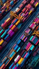 Poster - Explore the intricate movements of global commerce in this aerial hyperlapse capturing the lively scene of a port filled with cargo containers emphasizing the advanced technology and