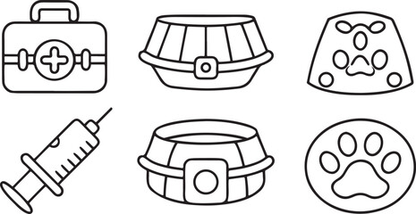 Fototapete - Pet Care And Veterinary Services Icon Set, Pet Carrier, Dog Collar, Vet Symbol, Syringe, Food Bowl, Paw Print, Editable Animal Care Theme