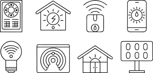Fototapete - Smart Home Automation Device Icon Set, Smart Speaker, Voice Command, Thermostat, Smart Lock, Light Control, App Interface, Editable Connected Lifestyle