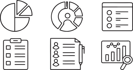 Fototapete - Market Research And Survey Analysis Icons, Pie Chart, Feedback Form, Customer Insight, Multiple Choice, Vote Data, Editable Flat Business Theme