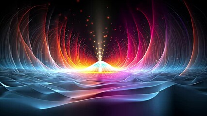 Poster - Colorful wave patterns create mesmerizing light display with radiant energy and dynamic movement in abstract space