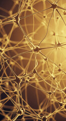 Poster - Intricate network of golden neural connections, showcasing complex interconnectivity, symbolizing brain, mind, and nervous system