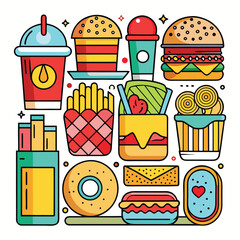 Aufkleber - Classic Fast Food Items Illustration Collection