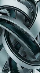 Poster - Abstract image of interwoven silver and dark-teal bands creating a complex, three-dimensional design, showcasing a modern and elegant aesthetic suitable for various applications