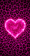 Aufkleber - Pink glowing heart on pink leopard print background Valentine's Day design, ideal for romantic or fashion themes