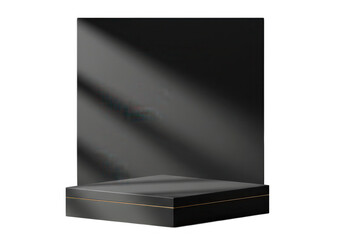 Poster - A sleek black podium with a minimalist design stands ready for a product presentation under soft lighting isolated on transparent background