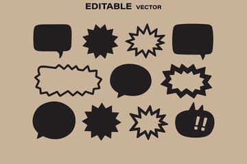 Poster - Collection of black speech bubble and starburst shapes on a neutral background editable vector illustration