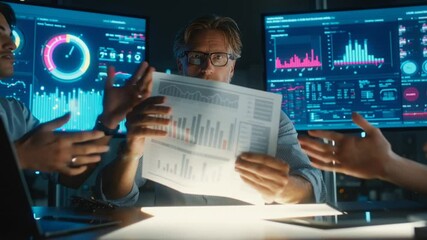 Poster - Business Professional Analyzing Data Reports in a Modern Office Generative AI