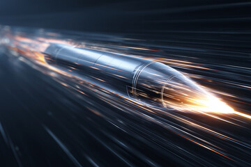Aufkleber - A rocket is flying through space with a bright orange tail