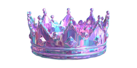 Poster - Holographic Iridescent Crown. Symbol Of Royalty And Modern Luxury Isolated On Transparent Background