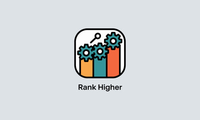 Poster - Icon Symbolizing Growth: Gears Rotate Above Rising Bars, representing business growth with a teamwork concept, depicted with clean lines and a minimalist style with copy space.