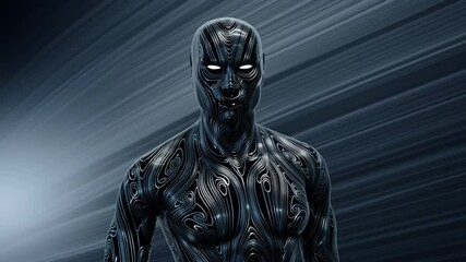 Poster - Futuristic Human Figure With Circuits on Dark Background Generative AI