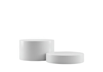 Poster - Two white cylindrical podiums of different heights, isolated on a transparent background, for product display