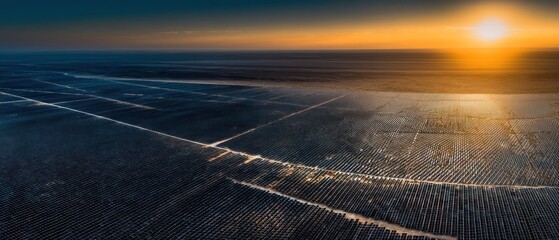 Poster - Aerial view of a large solar farm at sunset