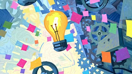 Poster - Colorful Paper and Gears Create a Vibrant Brainstorming Atmosphere Generative AI