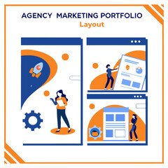 Poster - Illustration of agency marketing portfolio layout showcasing people interacting with digital interfaces