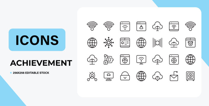 Social network internet communication technology vector icon set on white background