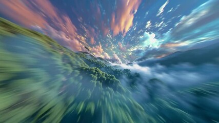 Poster - Vibrant Sunset Over Misty Mountains Creates a Breathtaking View Generative AI