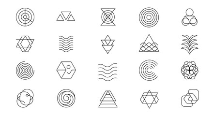 Wall Mural - Abstract Geometric Shapes and Patterns Line Art Icon Set