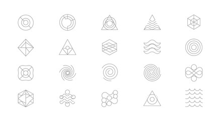 Wall Mural - Abstract Geometric Shapes and Patterns Greyscale Outline Icon Set