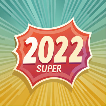 Y2k retro sticker with distorted super word. Fun label design. Vintage paper patch for card, poster, flyer, collage. Vector graphic