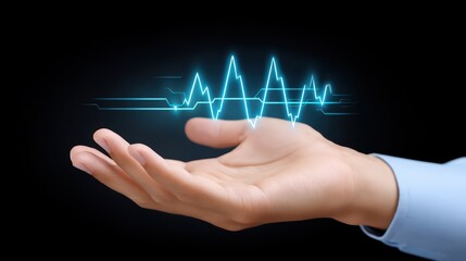 Poster - Hand Reaching Out with Digital Heartbeat Line Representing Health and Technology Concepts in Modern Medicine