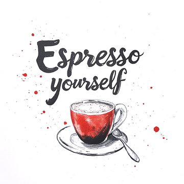 Watercolor lettering related to coffee on white background