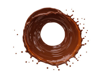 Poster - A mesmerizing splash of rich, dark chocolate forms a perfect circular vortex against a pristine white backdrop isolated on transparent background