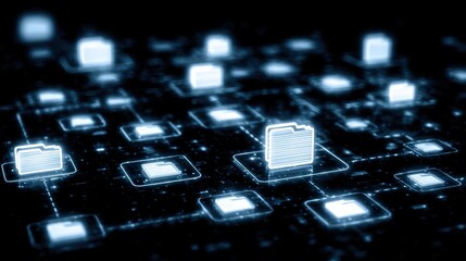 Poster - Abstract network grid with files and folders, futuristic software interface, digital document management system, store, search and organize documents, corporate business, paperless office