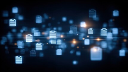Poster - Abstract network grid with files and folders, futuristic software interface, digital document management system, store, search and organize documents, corporate business, paperless office