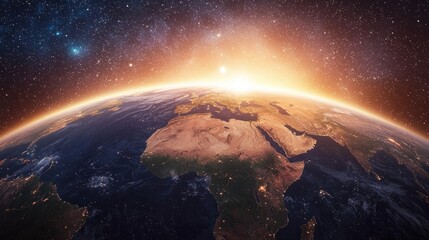 Poster - Exploring the earth from space at sunrise satellite view cosmic beauty awe-inspiring perspective
