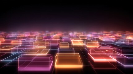 Poster - Abstract network grid with files and folders, futuristic software interface, digital document management system, store, search and organize documents, corporate business, paperless office