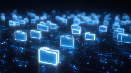 Poster - Abstract network grid with files and folders, futuristic software interface, digital document management system, store, search and organize documents, corporate business, paperless office