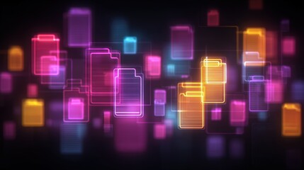 Poster - Abstract network grid with files and folders, futuristic software interface, digital document management system, store, search and organize documents, corporate business, paperless office